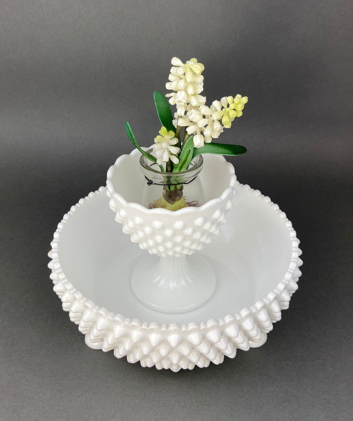 Vintage Milk Glass Bowl, Reticulated Lace Rim, White Table Centerpiece
