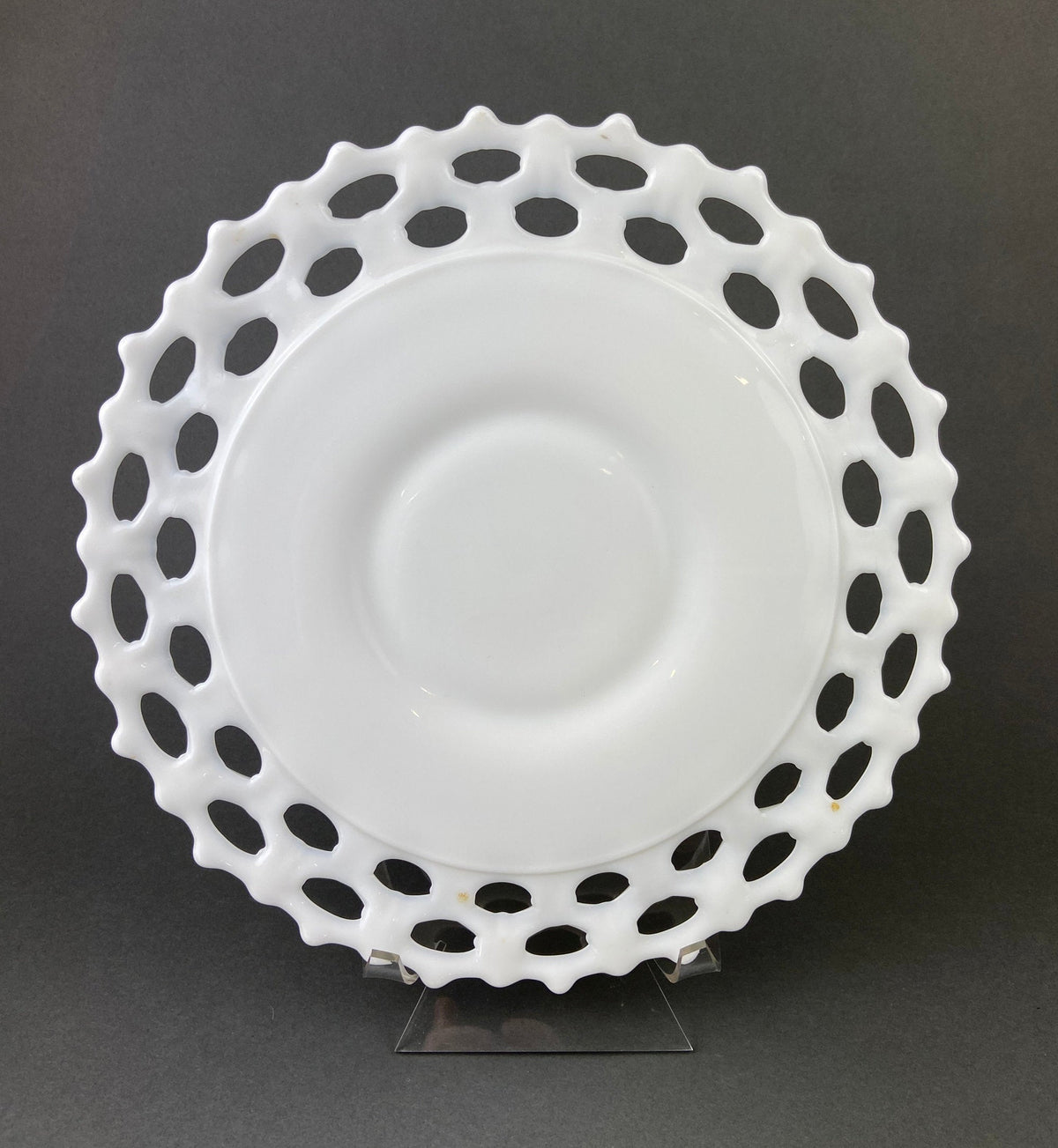 Milk Glass Hobnail Footed Bowl, Ruffled Edge Serving Dish