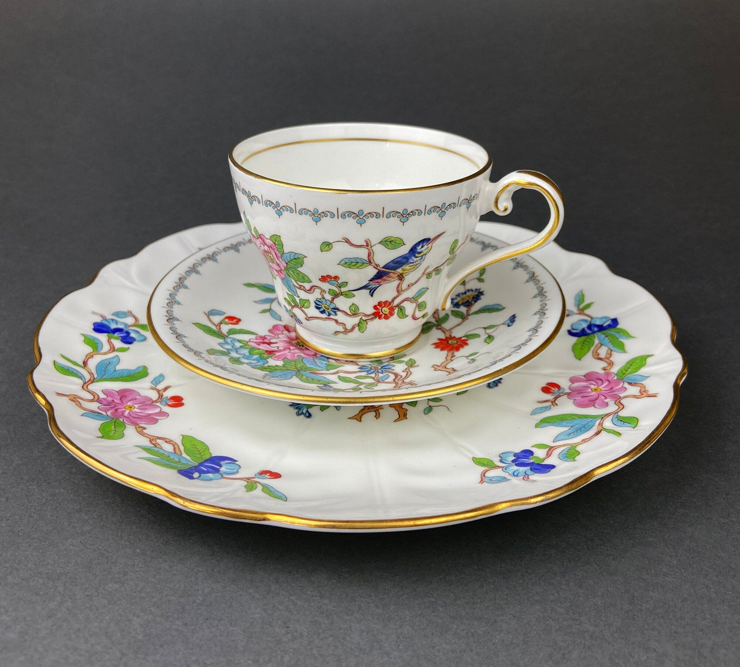 Vintage Cup and Saucer with Blue Birds. Queens's Fine Bone China. Birds of America. Pair of Kingfishers. Gift for Dad, Fisherman, Bird Lover