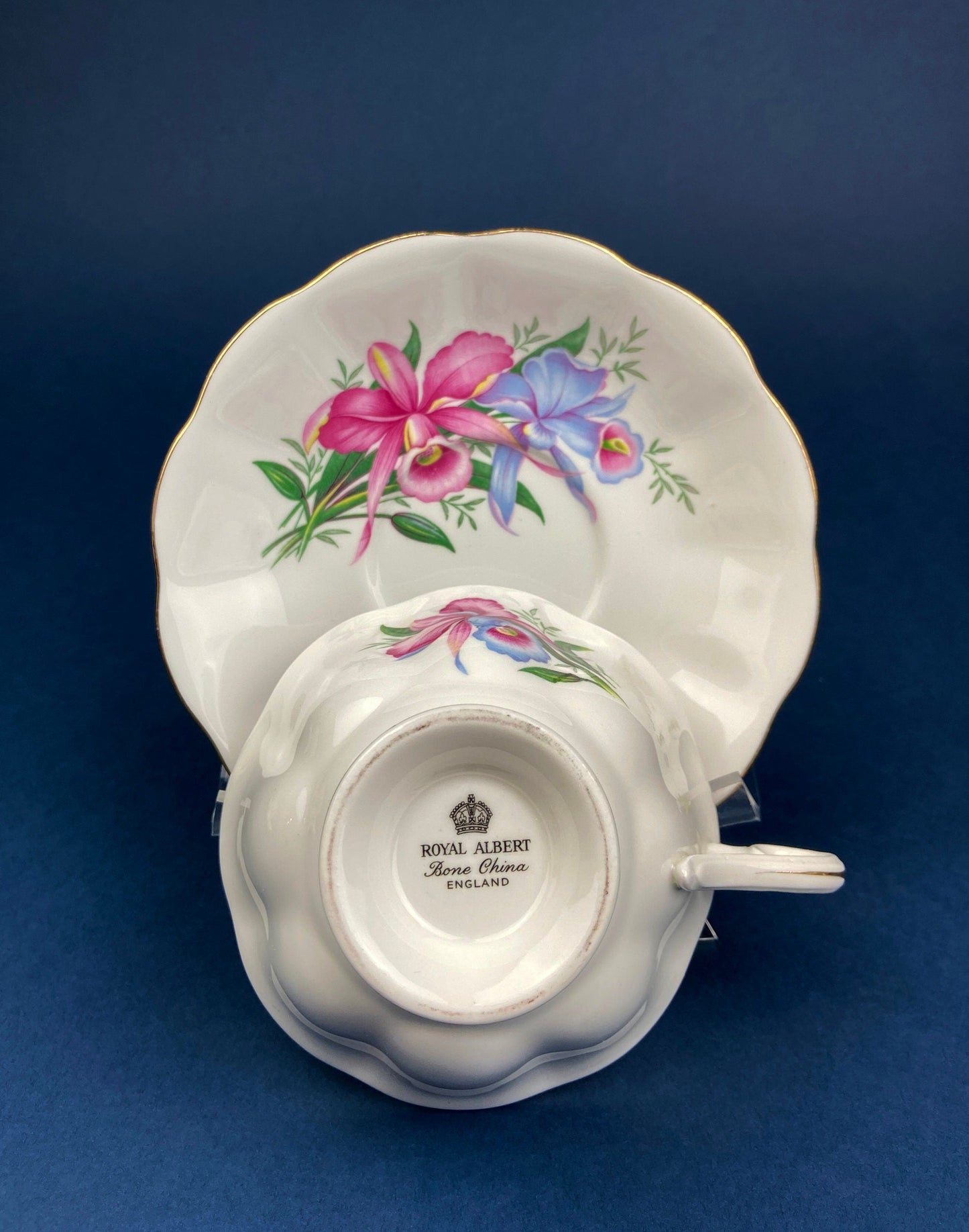 Vintage Royal Albert Orchid Tea Cup and Saucer, Fine Bone China
