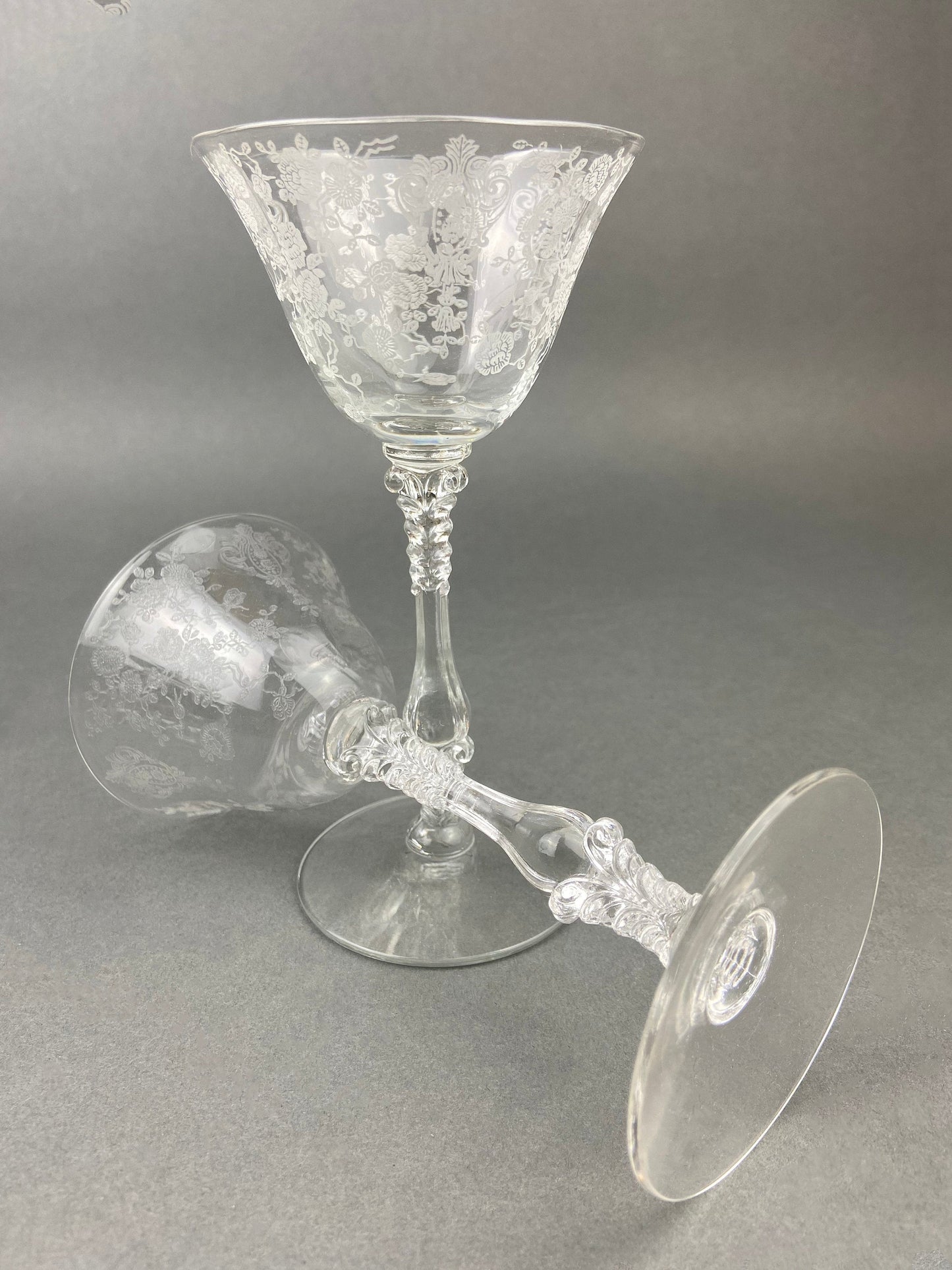 Cambridge Crystal Claret Glasses, Rosepoint Etched Floral Motif, Set of 8