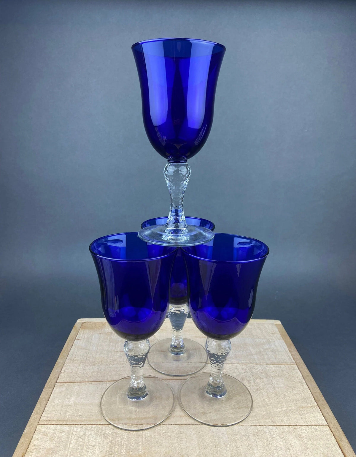 Cobalt Blue Wine Glasses. Set of Six Stemware. Dark Blue Modern Glasses. Holiday Celebration.