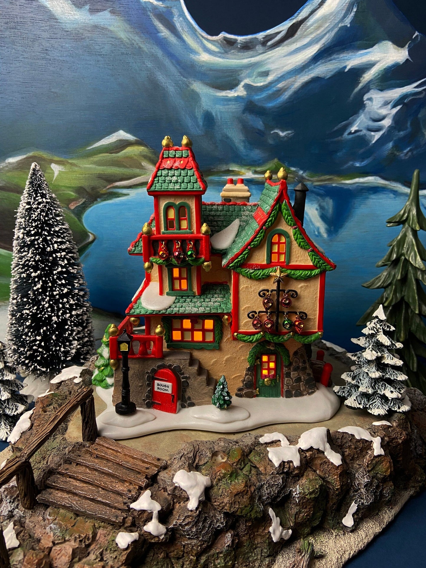 Needle's Tree Farm. Illuminated Porcelain Christmas Village House by Dept. 56. North Pole Series. Magically Detailed Holiday Decor.