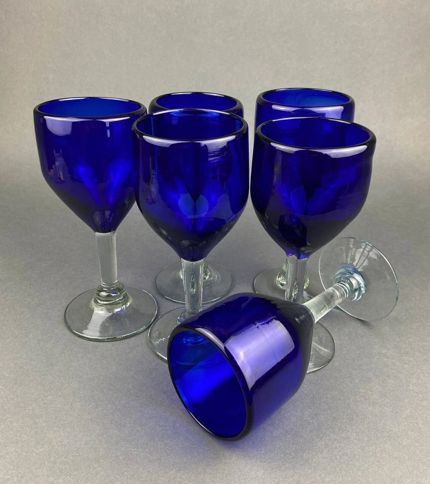 Cobalt Blue Wine Glasses. Set of Six Stemware. Dark Blue Modern Glasses. Holiday Celebration.