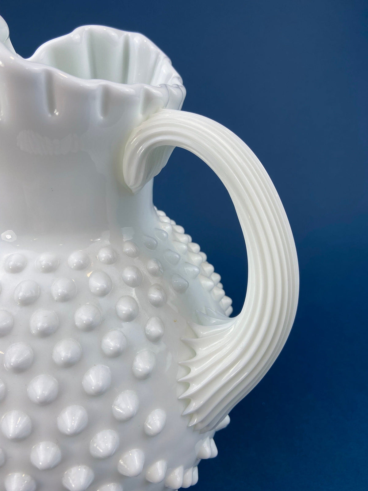 Large Milk Glass Pitcher with Hobnail Pattern and 3 Matching Tall Glasses. Juice Punch Milk Water Jug. Dining Room Decor. Lemonade Stand.