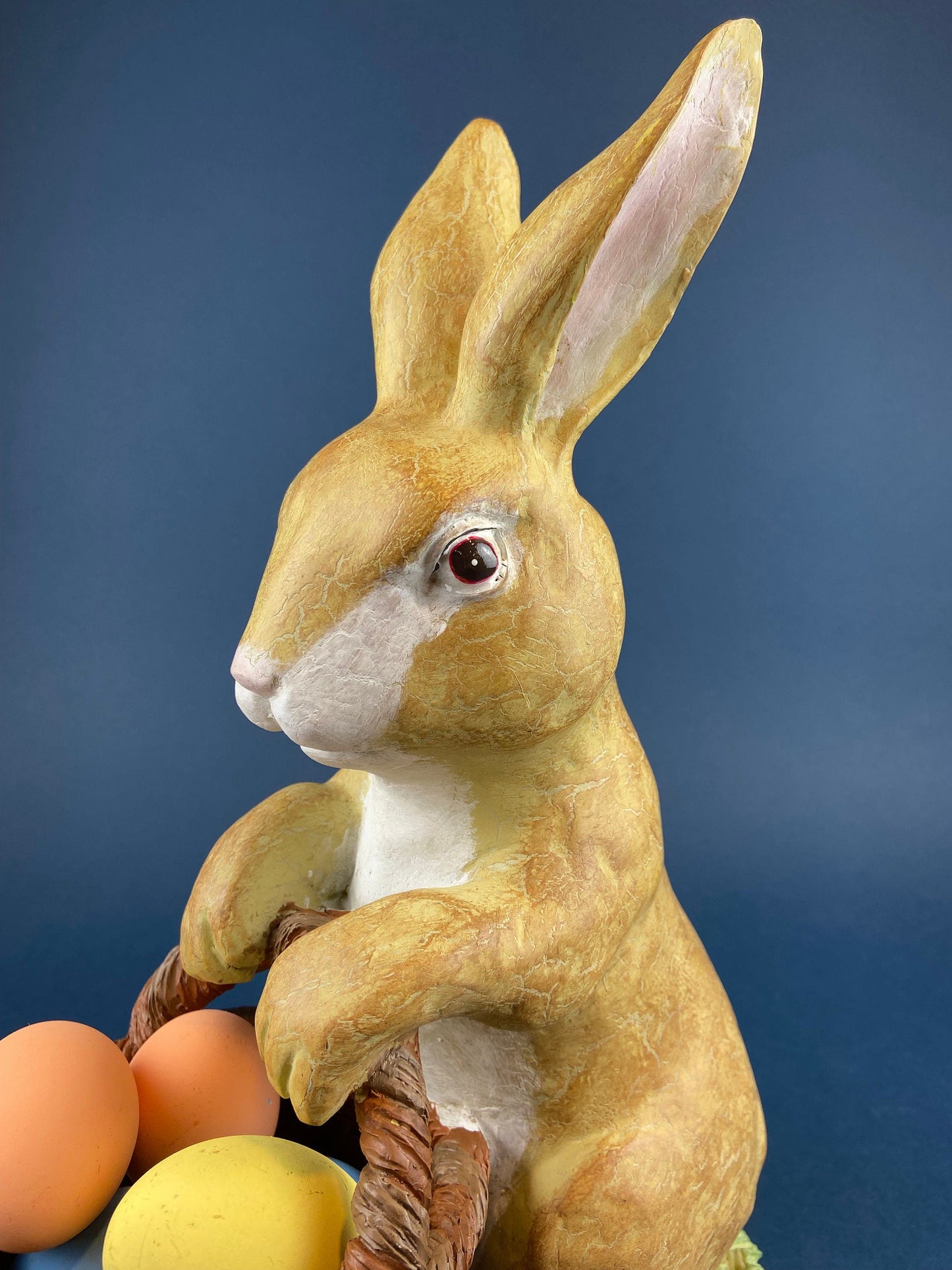 Blow Mold Huge Chocolate Bunny with Egg Basket. Inside/Outside, Easter/Spring, or Every Day Display. Home, Store, Cafe, or Bakery Decor.