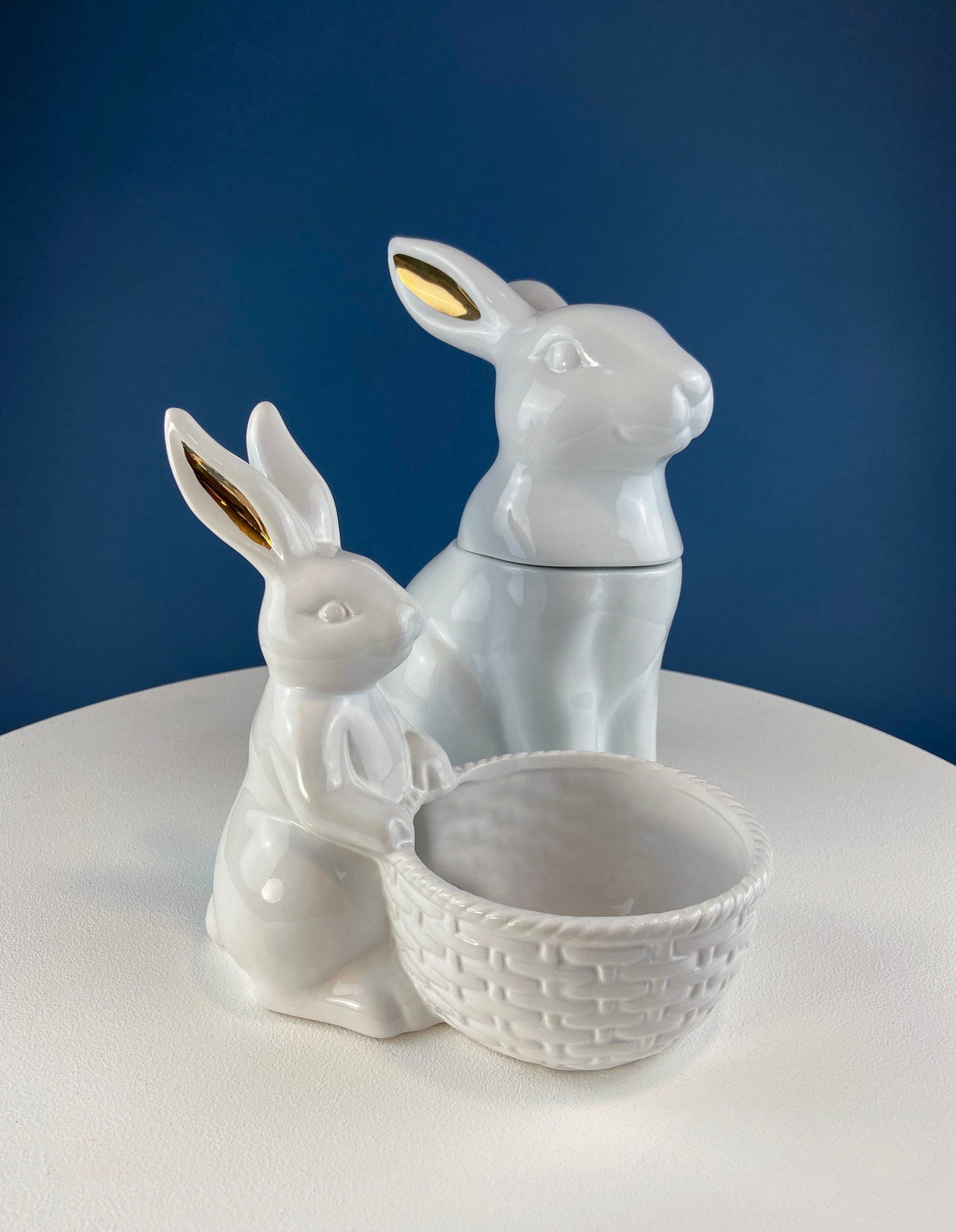 Family of White Porcelain Bunnies with Pink Ears & Eyes. 5 Small Figurines. Home Kids Room Decor. Easter Display. Gift for Him or Her.