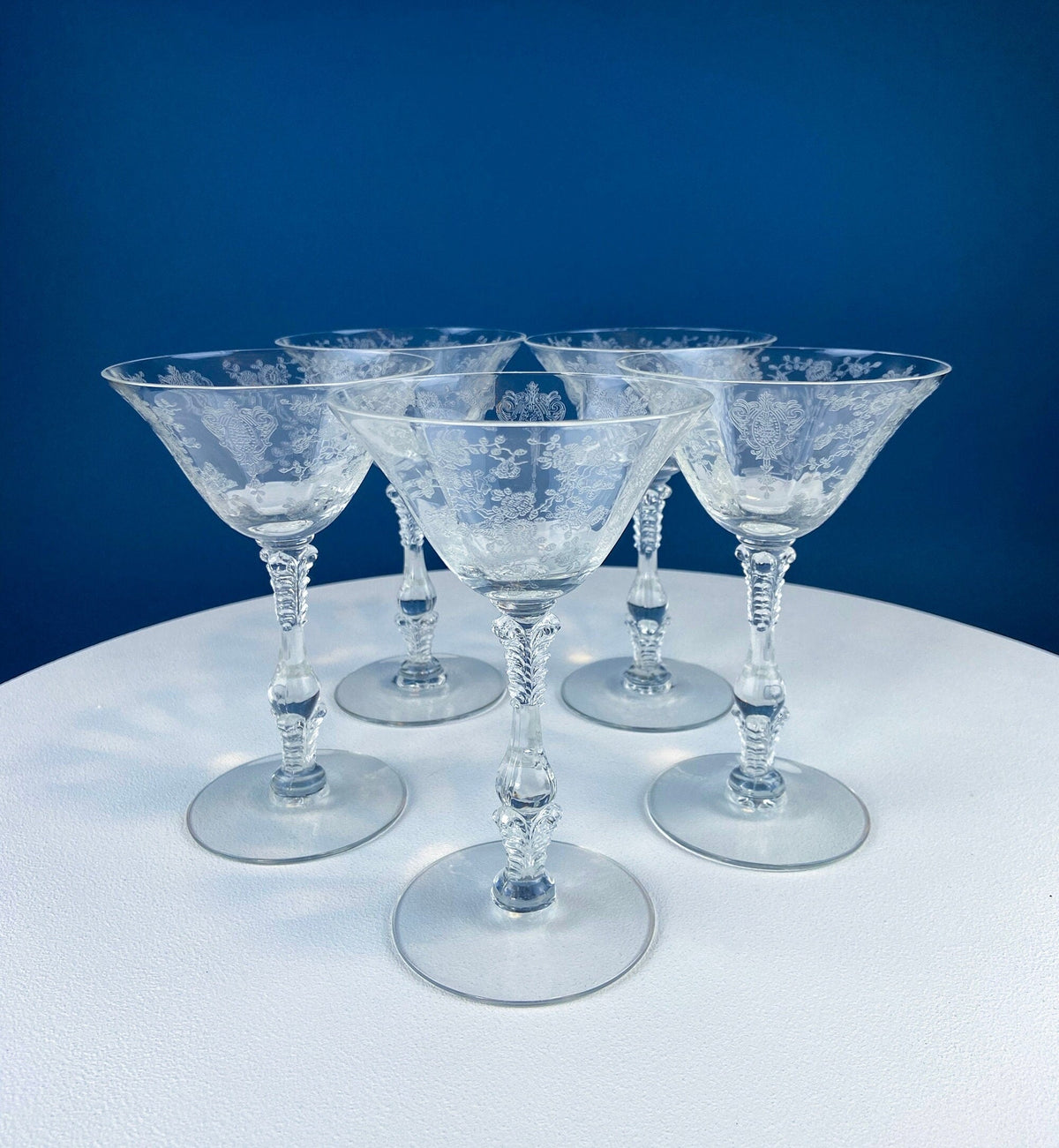 Crystal Wine Goblets with Ball Stem. Enchantress by Mikasa. Frosted Ball Shaped like Berries & Leaves. Set of 9. Stunning Ping.
