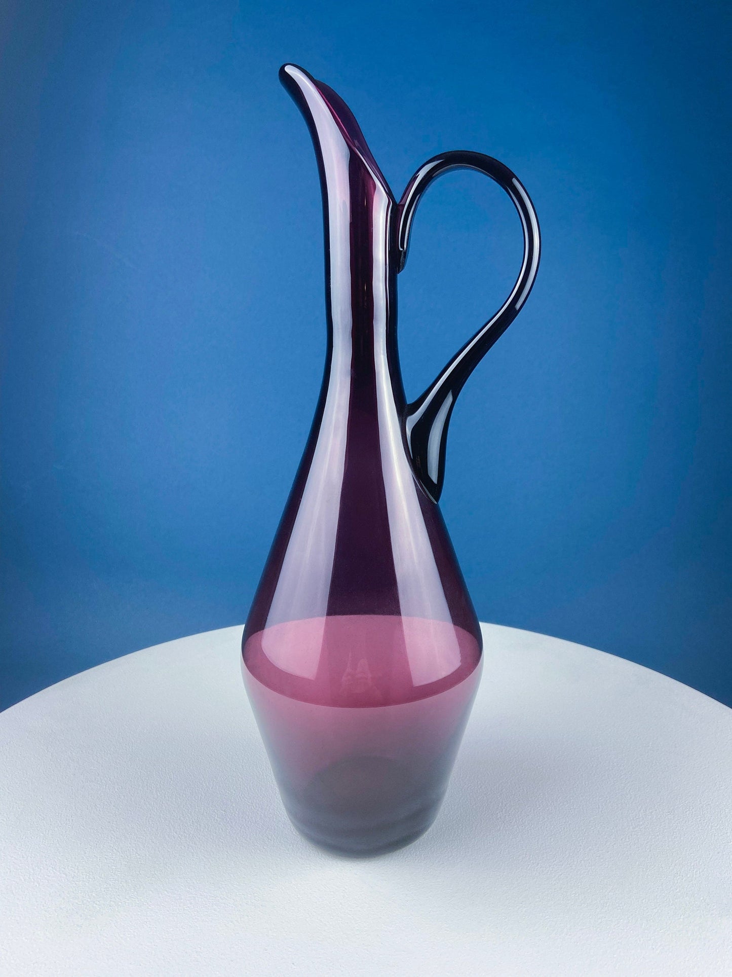 Modern Sky Blue Hand Blown Curvilinear Glass Vase. Beautiful Smooth Opaque Lt. Blue Glass Modern Home Decor. Interior Design Ideas.