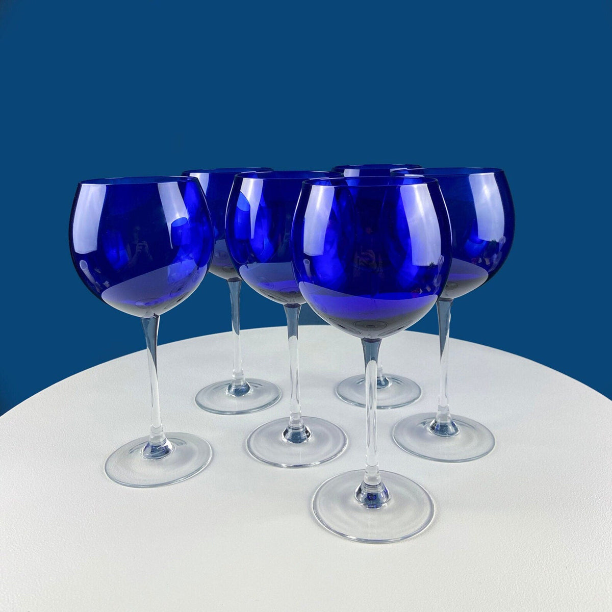Cobalt Blue Wine Glasses. Set of Four Stemware. Dark Blue Modern Design. Holiday Celebration. Home Dining Room Decor. Gift for Him or Her.