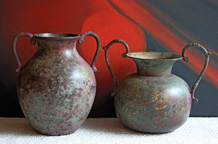 Extra Large Rustic Metal Vase with Bronze Handles