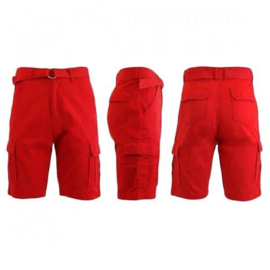 Men's 100% Cotton Belted Cargo Shorts - Assorted Colors and Sizes