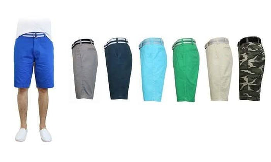 Men's Slim Fit Flat Front Belted Shorts - Assorted Colors and Sizes