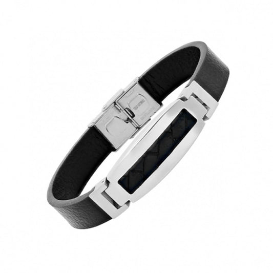 Men’s Stainless Steel Mesh Leather Bracelet
