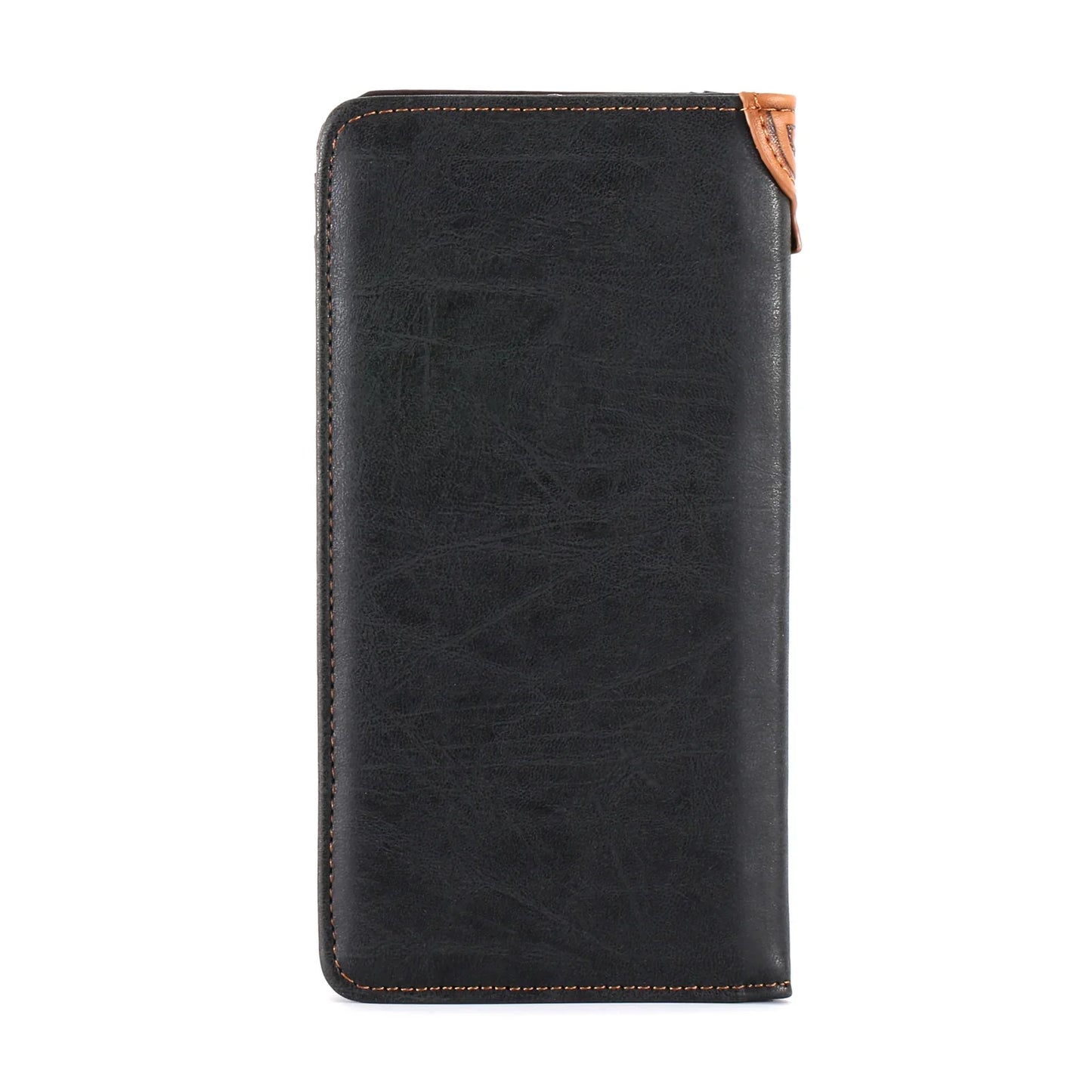 Men’s Long Embossed Floral PU Leather Bifold Wallet