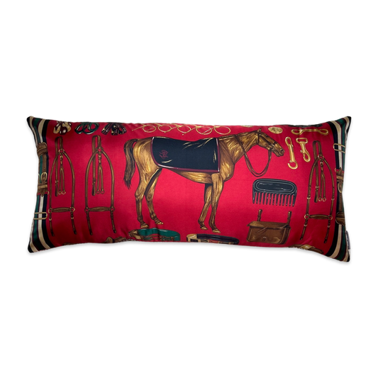 Equestrian Red Vintage Silk Scarf Pillows