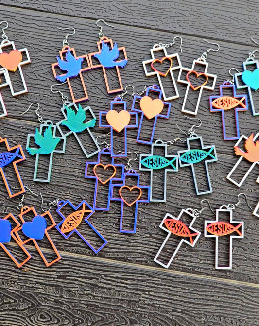 3D Print Christian Cross Faith Earrings Made in America