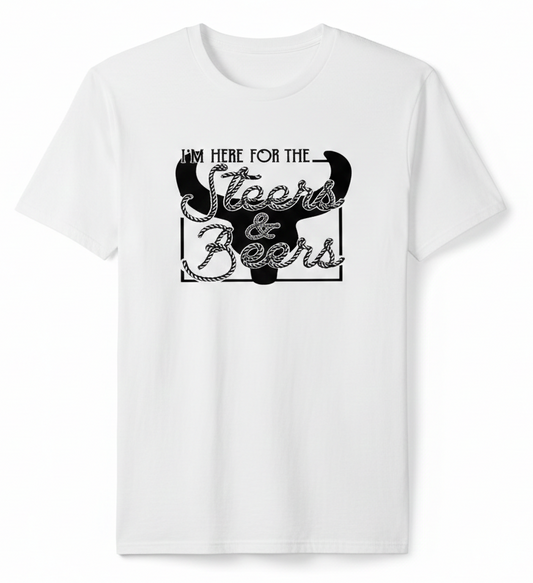 Western Graphic Tee – Steers and Beer Team Roping Shirt | Rowdy Rowels