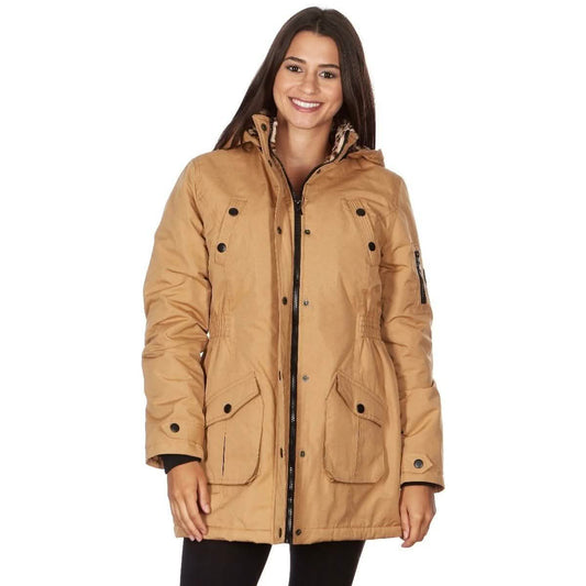 Yoki Women's Long Heavy Weight Coat with Leopard Sherpa Lining and Hood