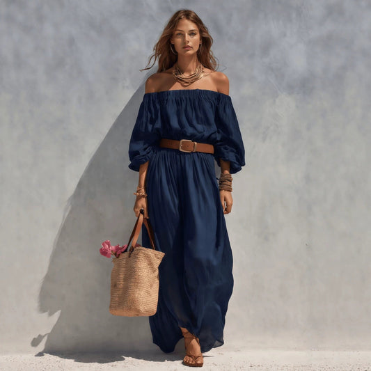 Women's Boat-Neck Sleeveless Maxi Dress