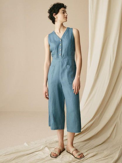 100% Linen V-Neck Jumpsuit URIELLE