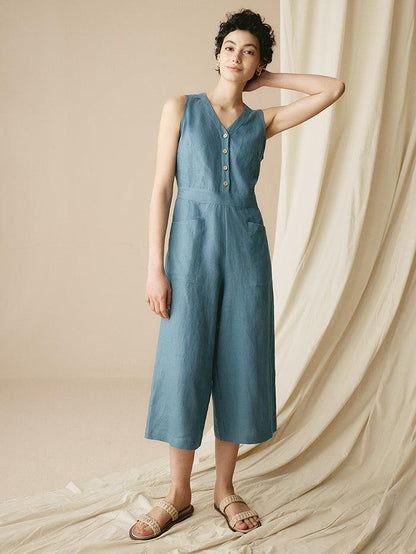 100% Linen V-Neck Jumpsuit URIELLE