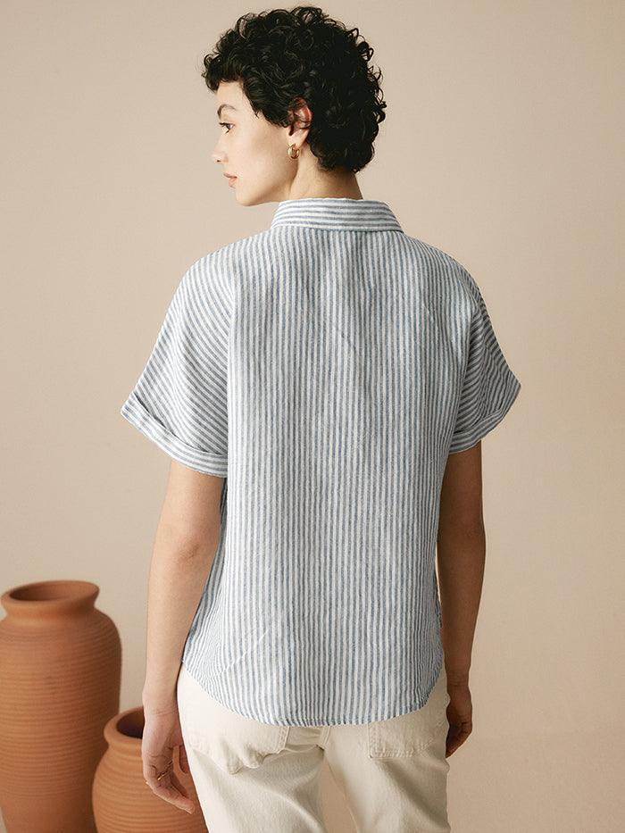 100% Linen Striped Classic Button-Front Shirt HUNTER
