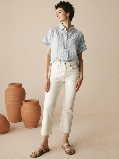100% Linen Striped Classic Button-Front Shirt HUNTER
