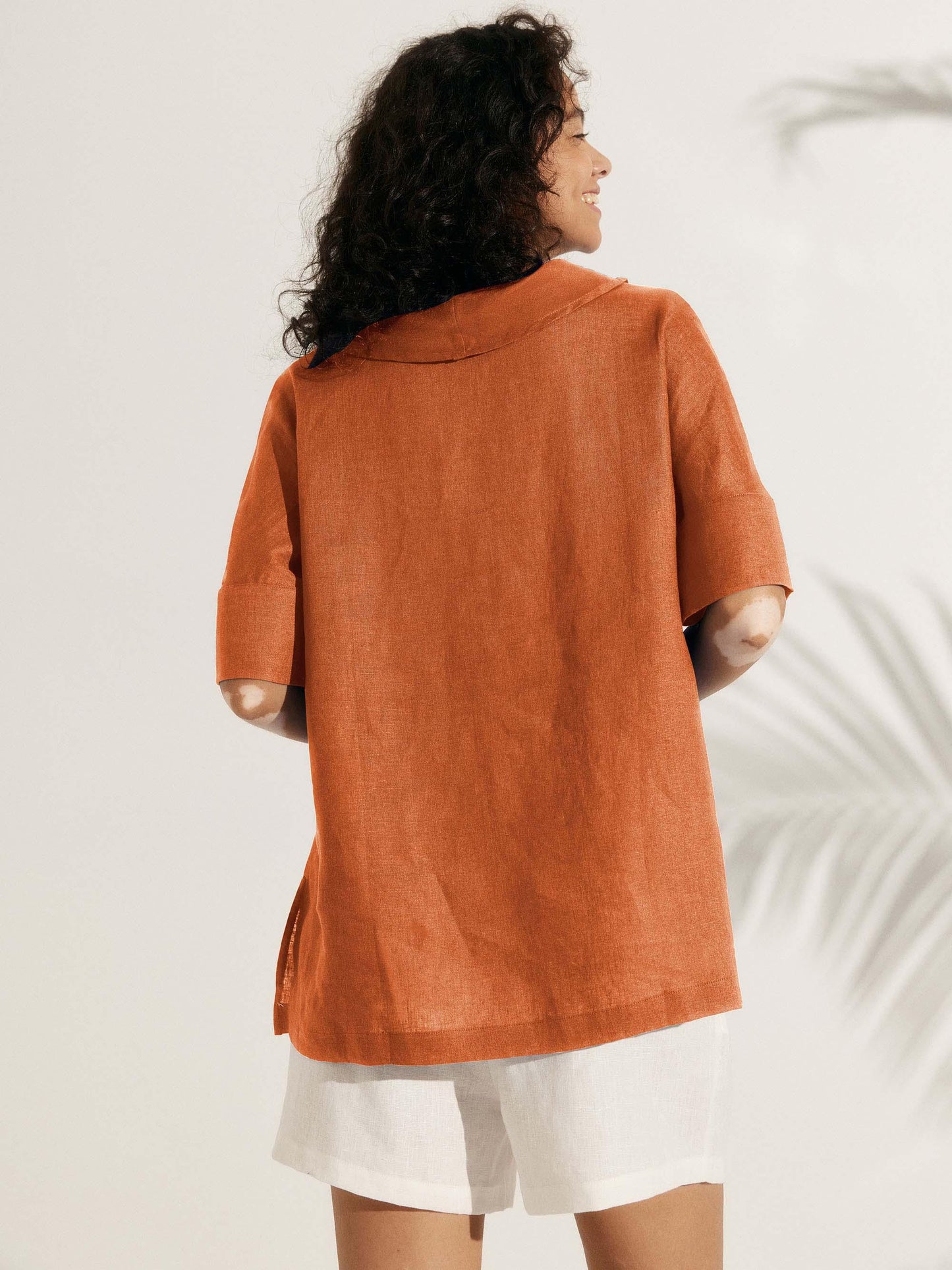 Linen V Neck Short Sleeve Shirt PENNY