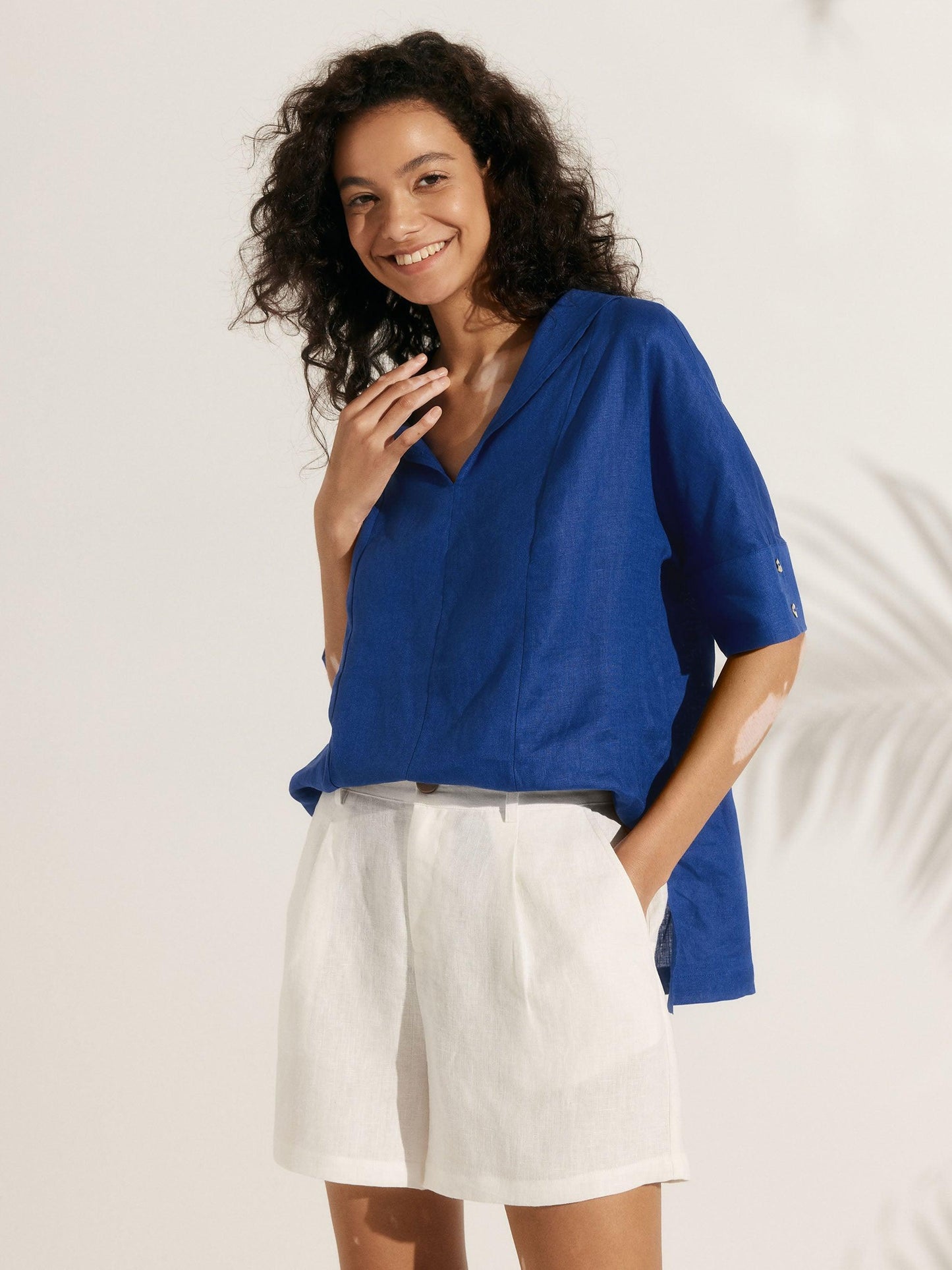 Linen V Neck Short Sleeve Shirt PENNY