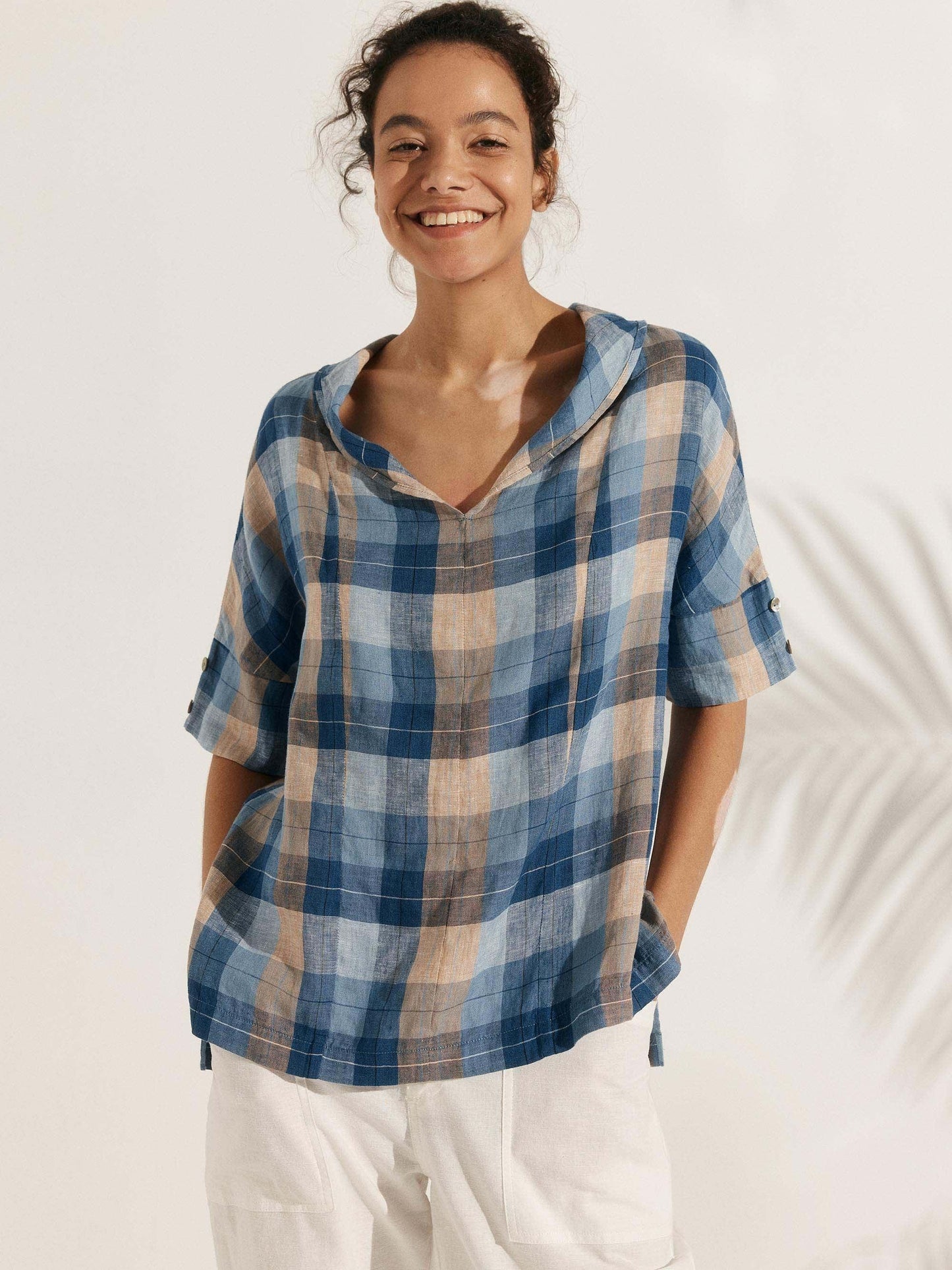 Linen V Neck Short Sleeve Shirt PENNY
