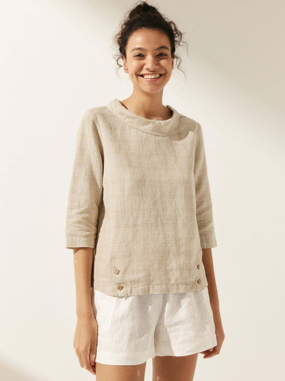 Linen Round Soft-Fold Collar Top ANAIS