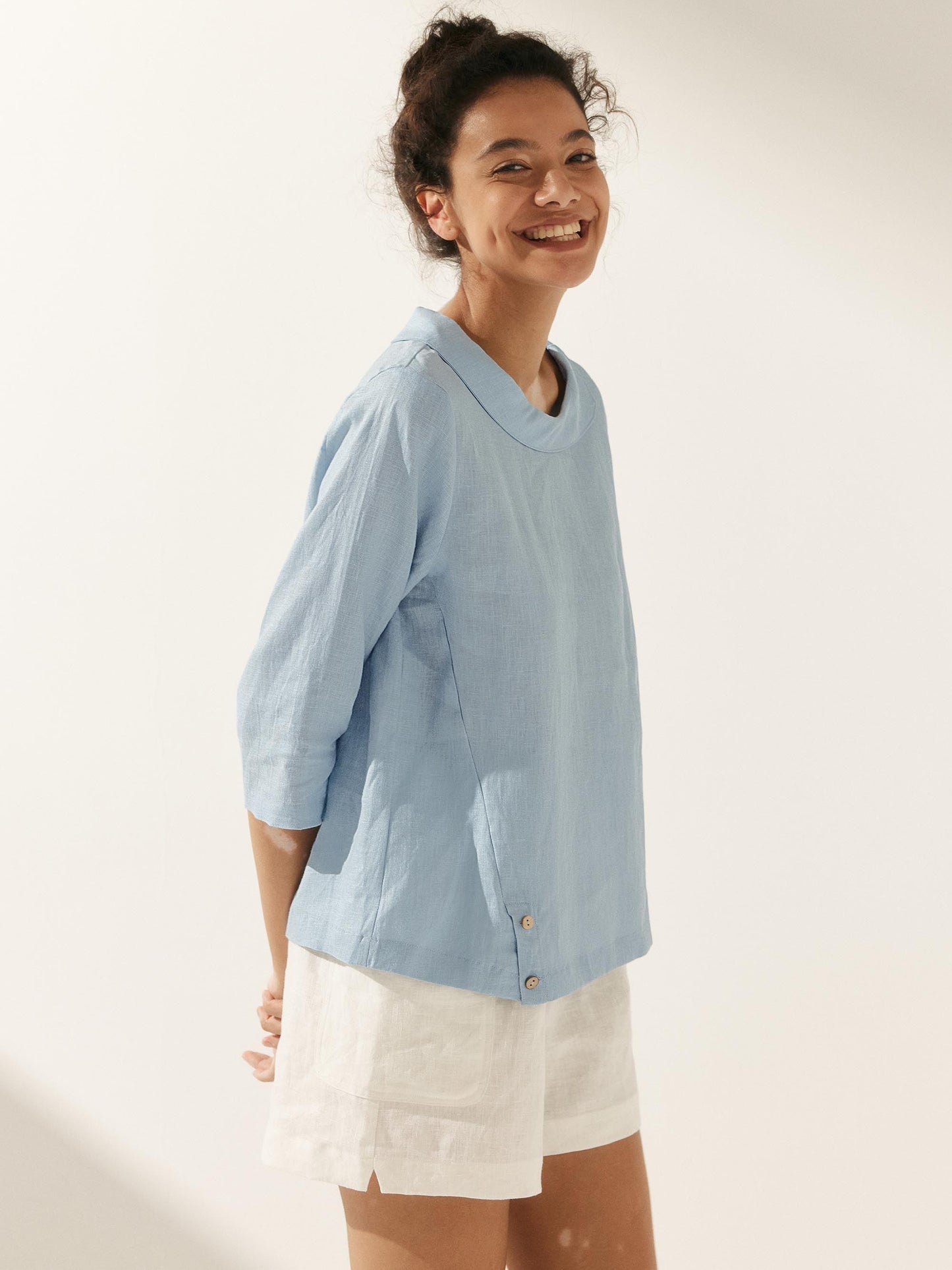 Linen Round Soft-Fold Collar Top ANAIS