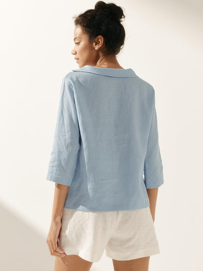 Linen Round Soft-Fold Collar Top ANAIS
