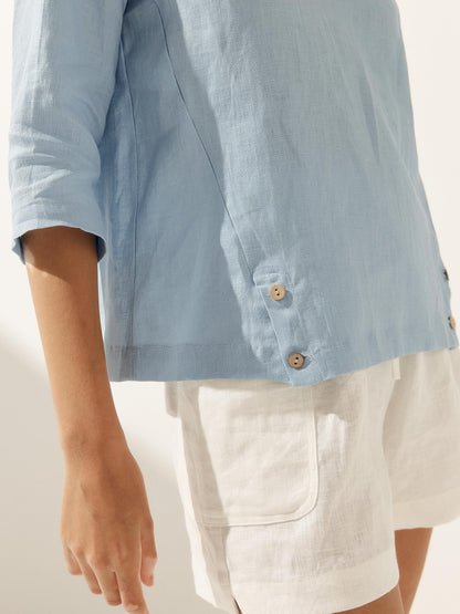 Linen Round Soft-Fold Collar Top ANAIS