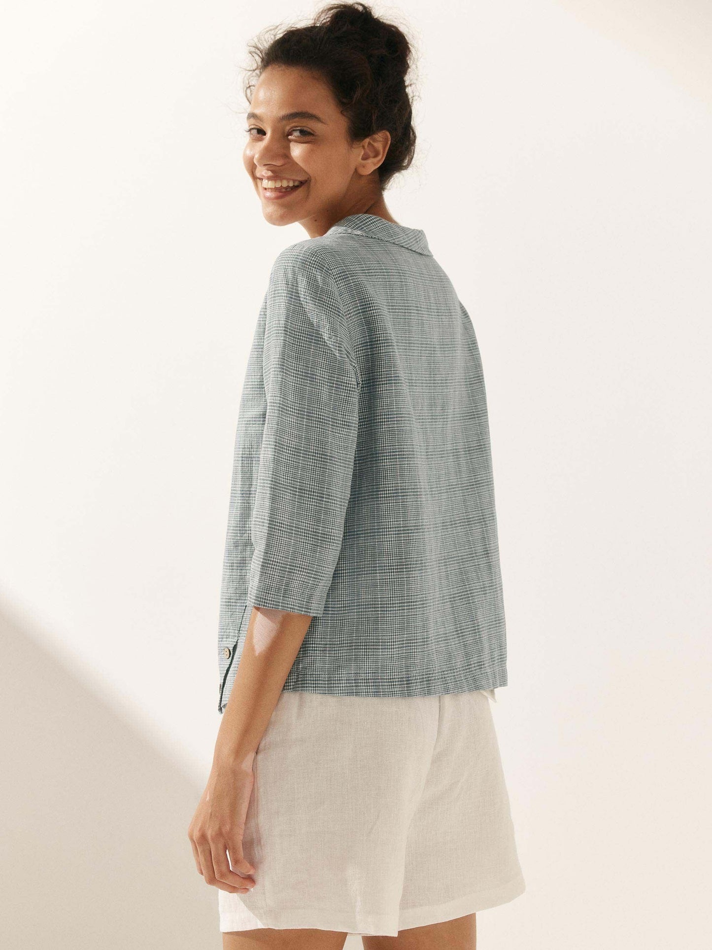 Linen Round Soft-Fold Collar Top ANAIS