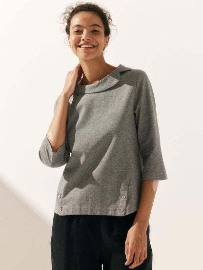 Linen Round Soft-Fold Collar Top ANAIS