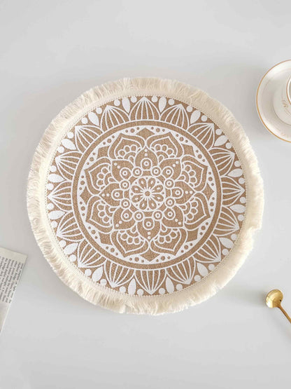 Nordic Woven Jute Placemat Round Fringe Decorative Heat-Resistant Mat