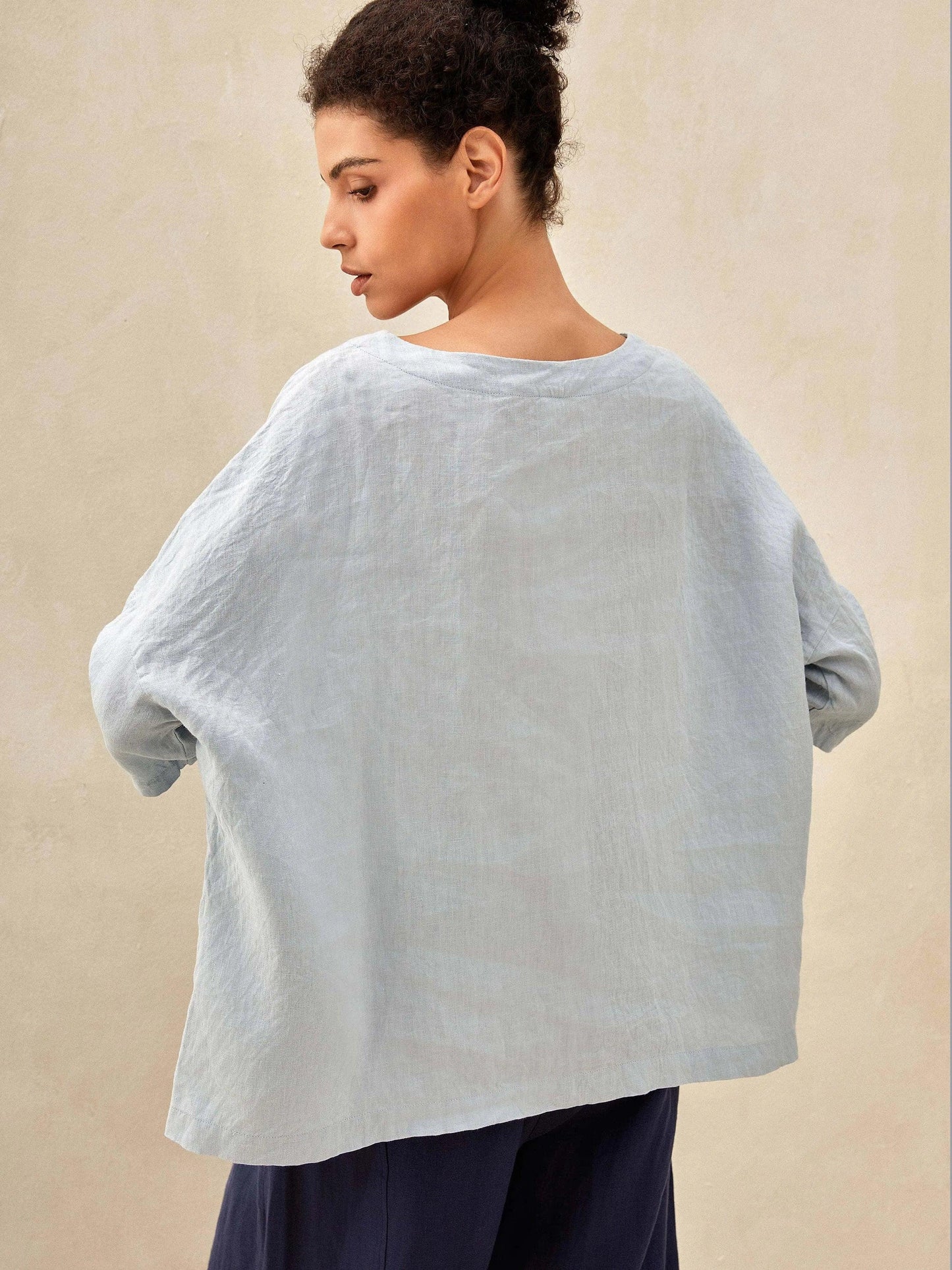 100% Linen Boatneck 3/4 Length Sleeve Top AURORA