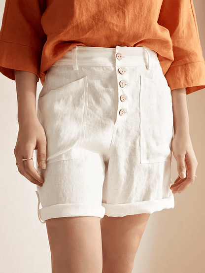 Linen Button-Fly Quarter Shorts LUCY