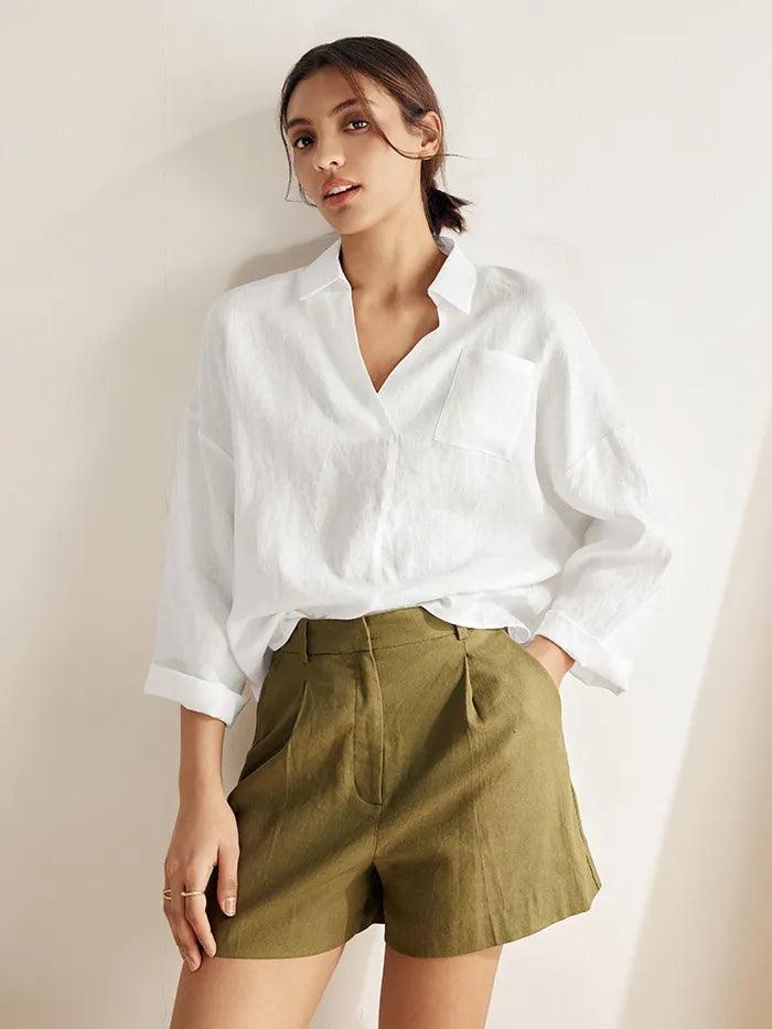 Linen Oversized Fit Pocket Shirt ELOWEN