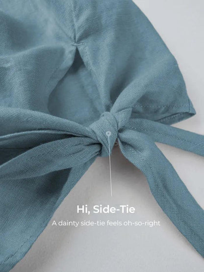 100% Linen Side-Tie Button-Back Boxy Top ELSIE