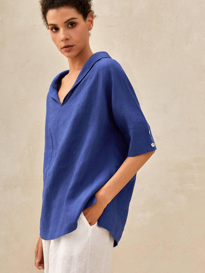 Linen V Neck Short Sleeve Shirt PENNY