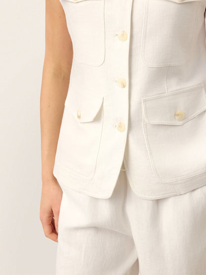 100% Linen Four-Pocket Tailored Sleeveless Vest COSIMA