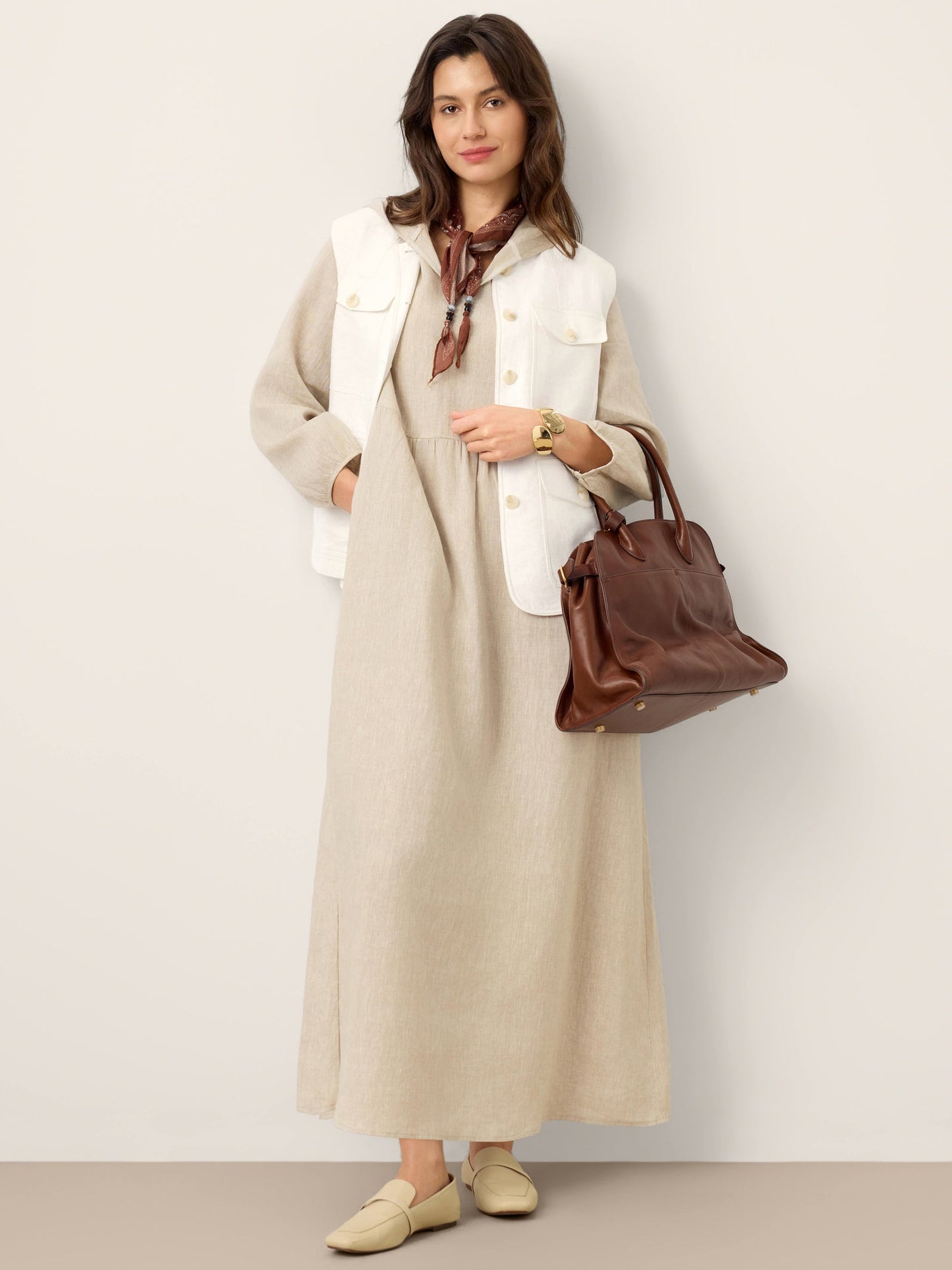 100% Linen Four-Pocket Tailored Sleeveless Vest COSIMA