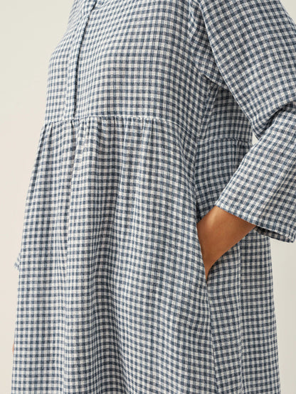 Linen Check Long Sleeve Midi Dress FIRTH