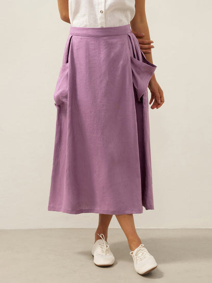 Linen Checked Elastic Waist Skirt ONYX