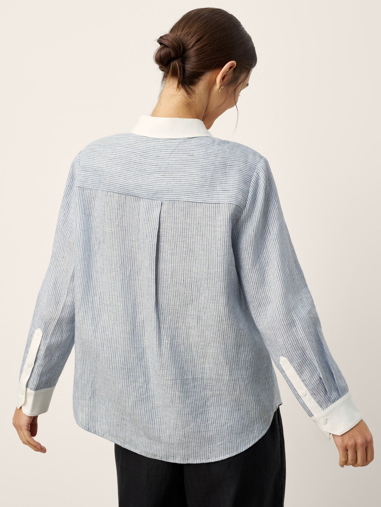 100% Linen Striped Patchwork Pleat Shirt THEA