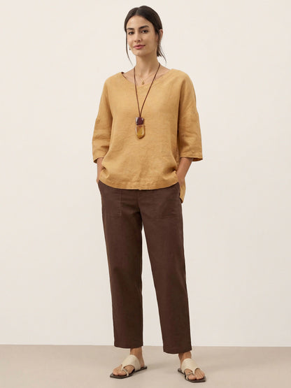 100% Linen V-Neck 3/4 Length Sleeve Top DORA