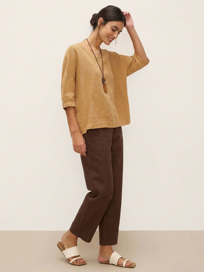 100% Linen V-Neck 3/4 Length Sleeve Top DORA